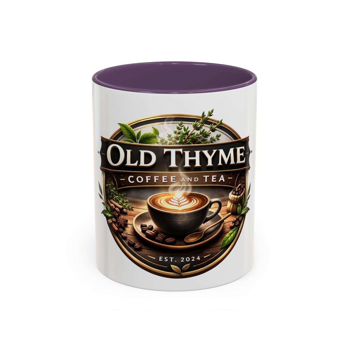 Coffee Mug — "Old Thyme Coffee & Tea" Accent Ceramic Mug (11/15 oz)