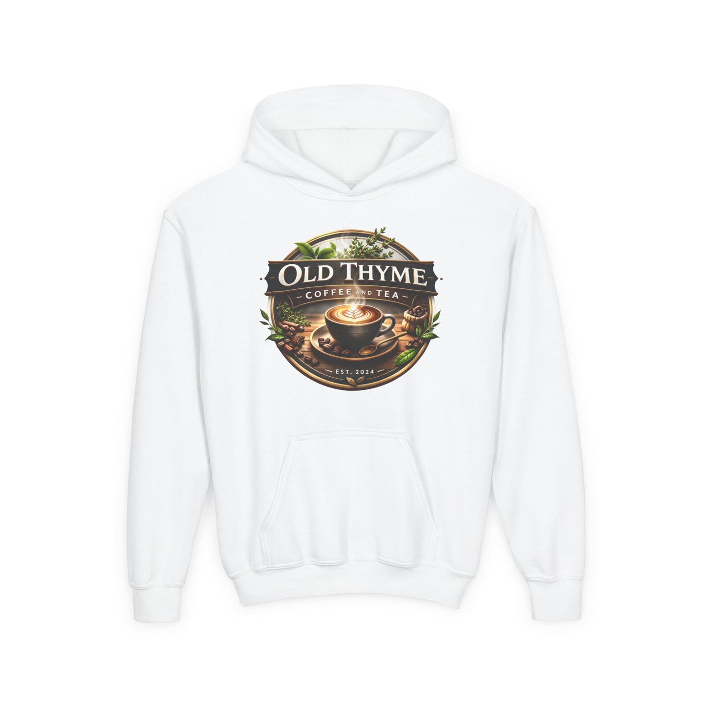 Old Thyme Coffee & Tea Youth Hoodie — Vintage Café Logo Sweatshirt