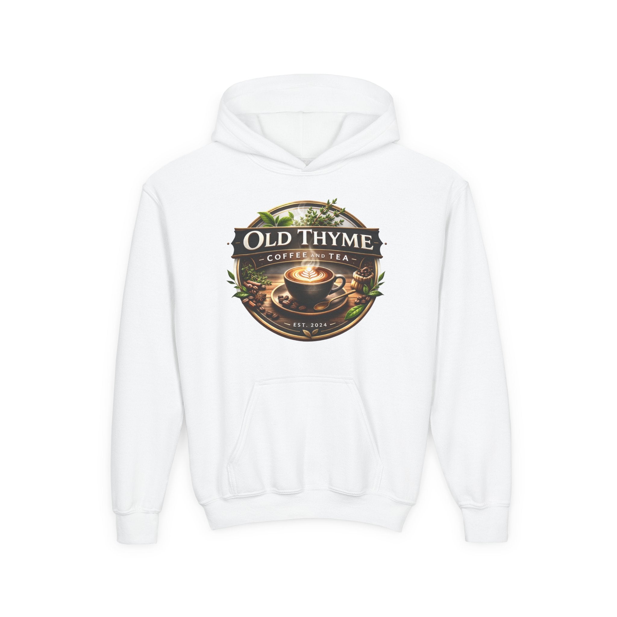 Old Thyme Coffee & Tea Youth Hoodie — Vintage Café Logo Sweatshirt