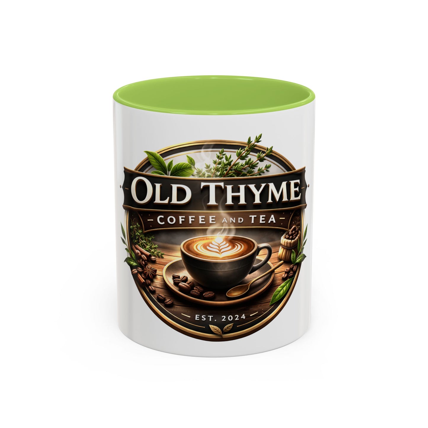 Coffee Mug — "Old Thyme Coffee & Tea" Accent Ceramic Mug (11/15 oz)