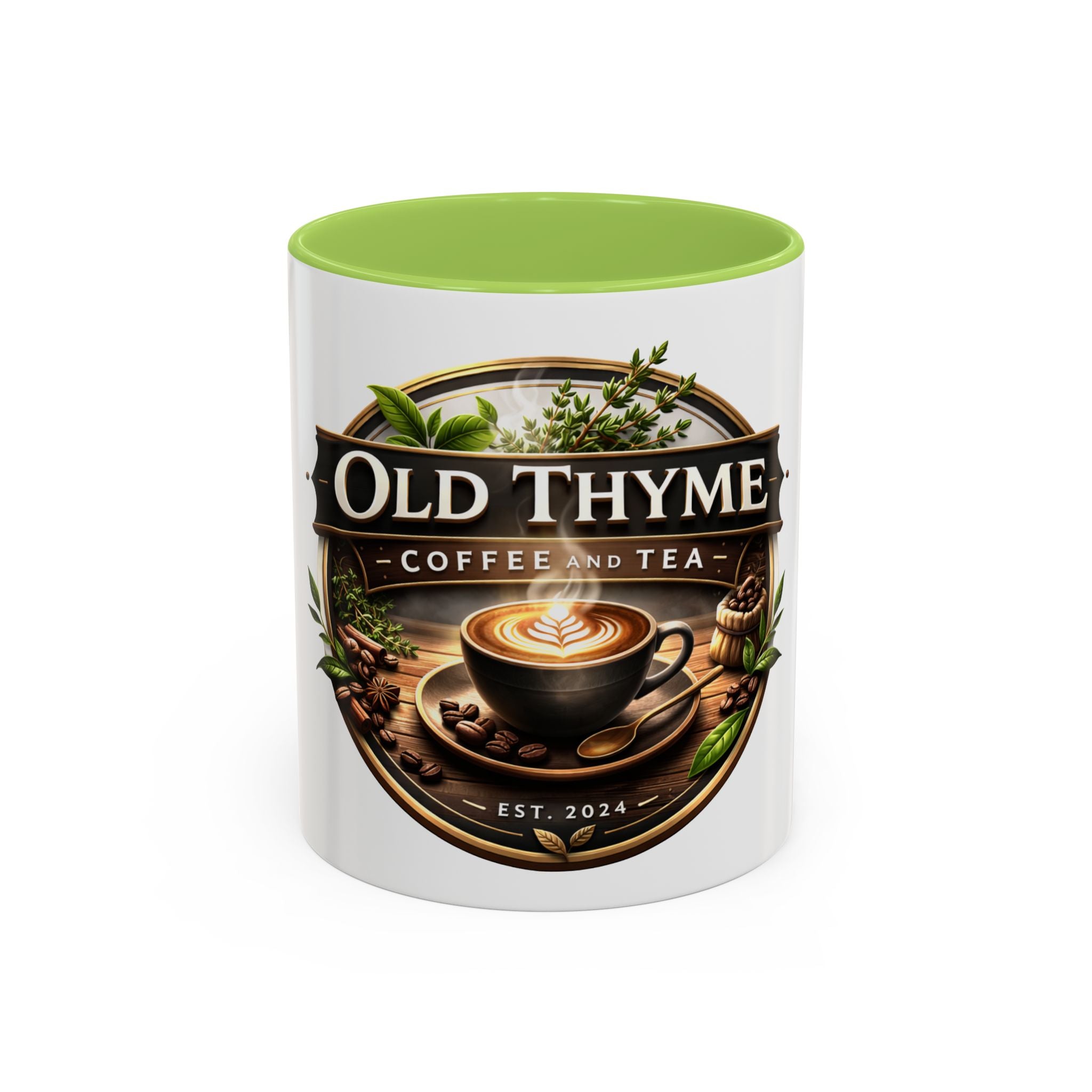Coffee Mug — "Old Thyme Coffee & Tea" Accent Ceramic Mug (11/15 oz)