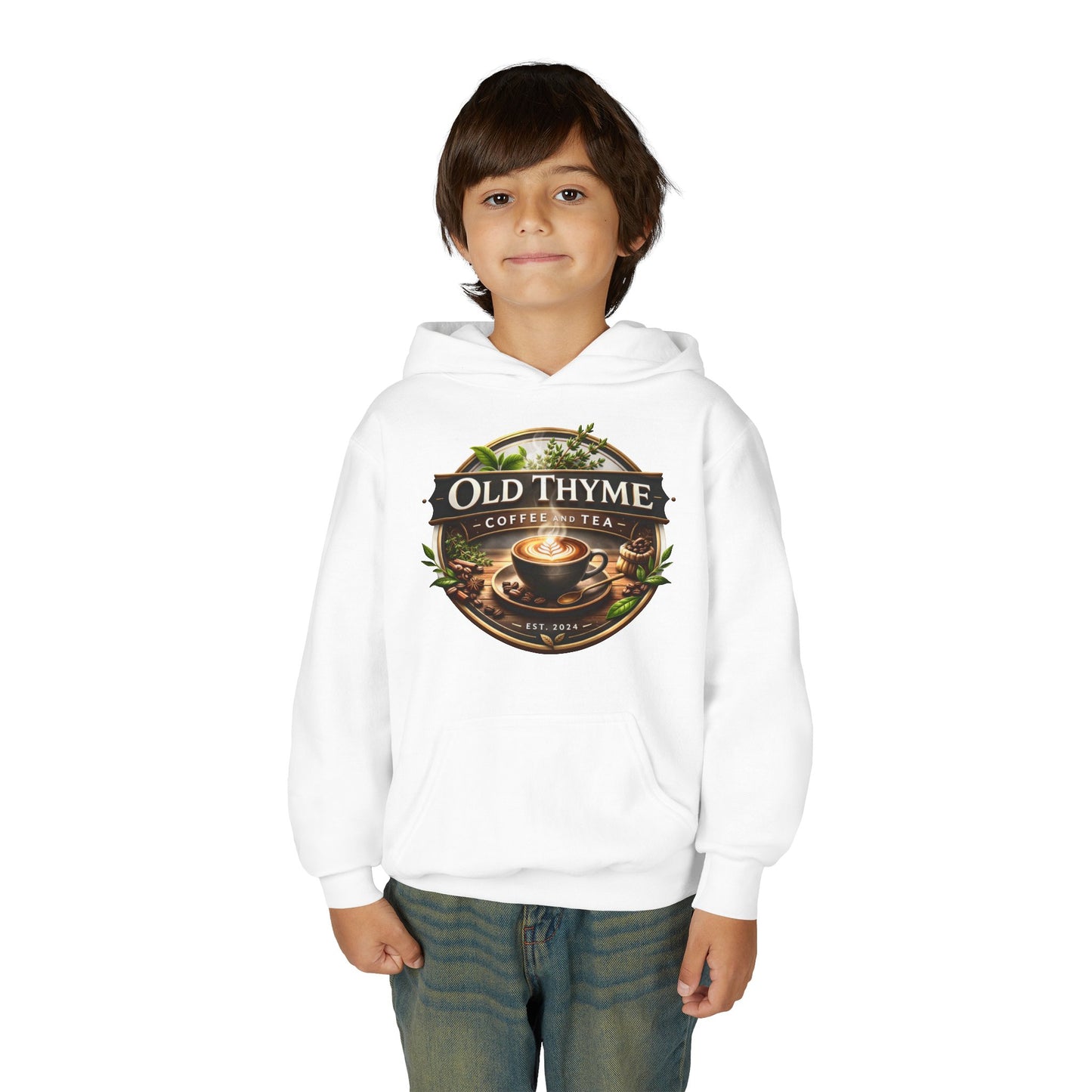 Old Thyme Coffee & Tea Youth Hoodie — Vintage Café Logo Sweatshirt