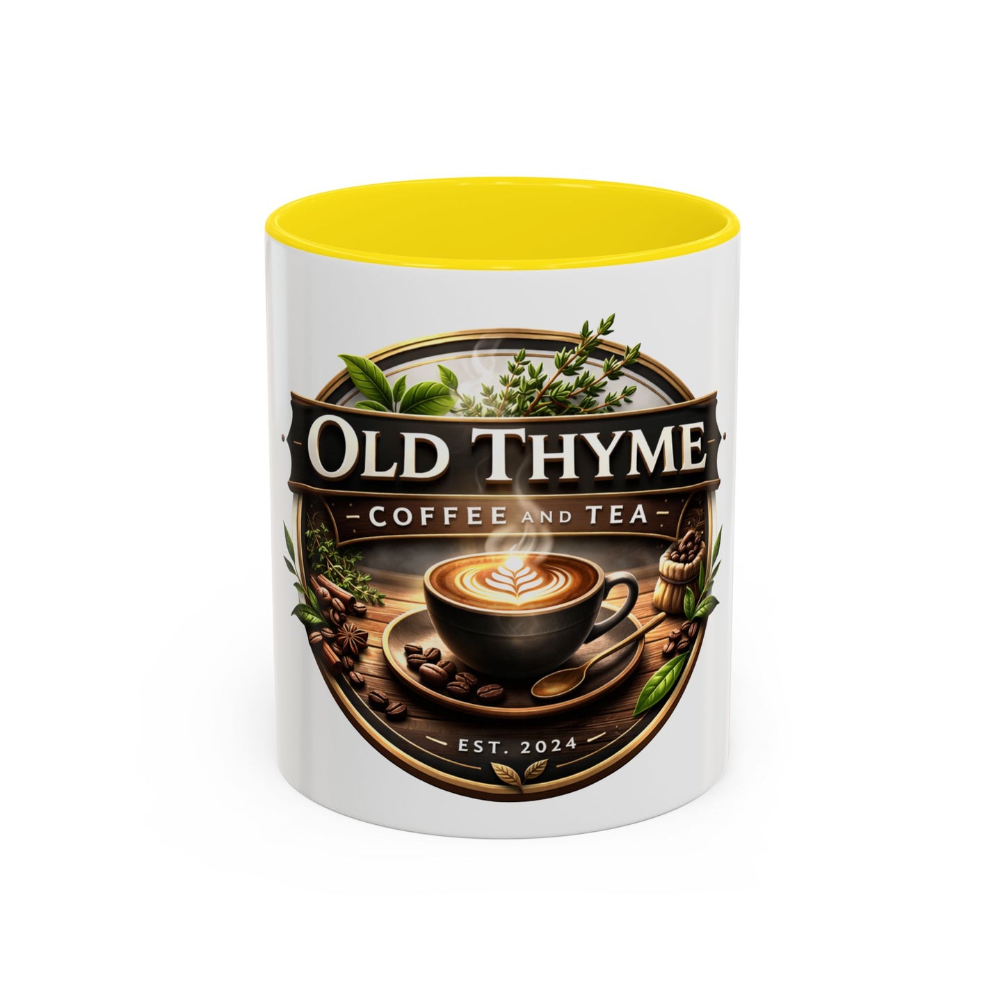 Coffee Mug — "Old Thyme Coffee & Tea" Accent Ceramic Mug (11/15 oz)