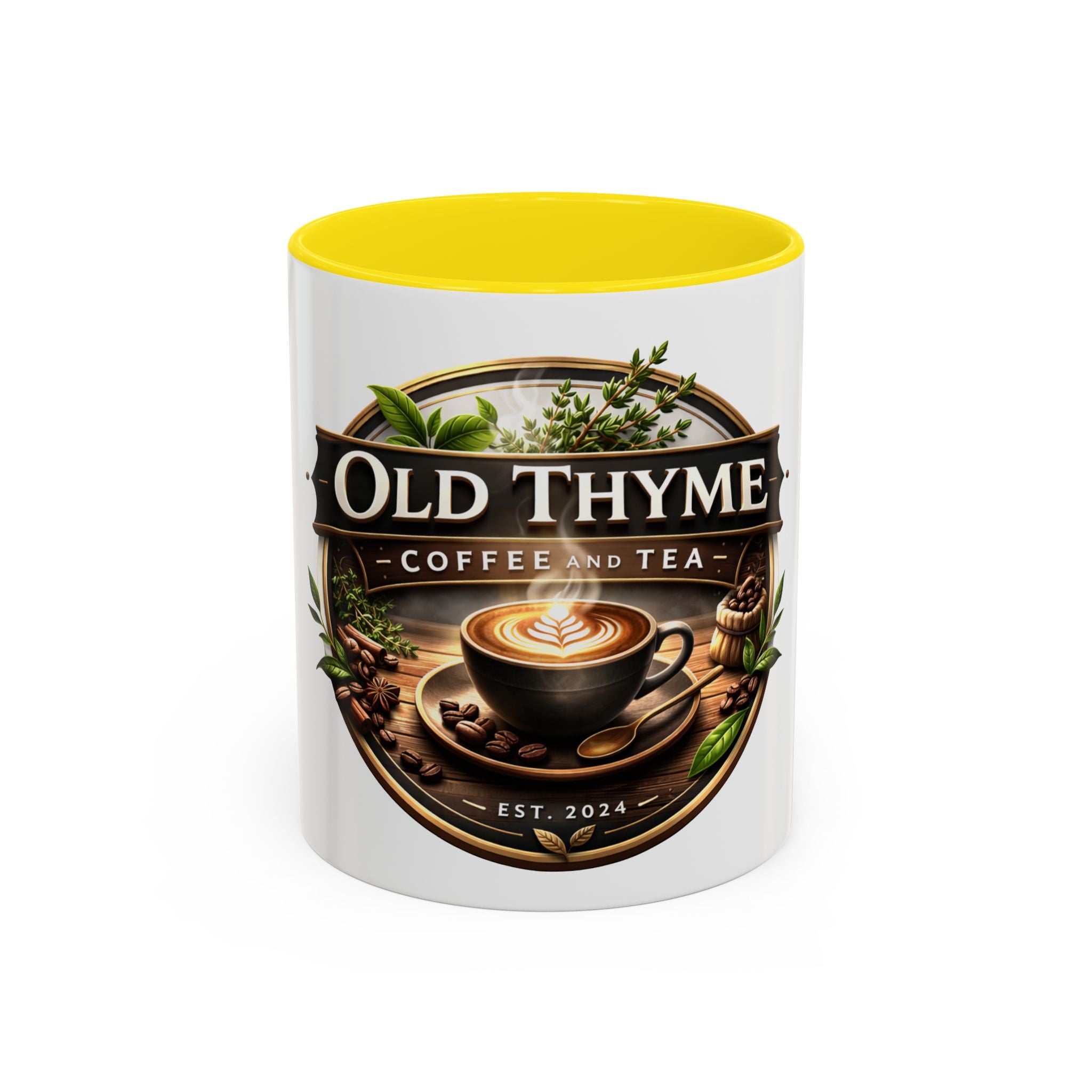 Coffee Mug — "Old Thyme Coffee & Tea" Accent Ceramic Mug (11/15 oz)