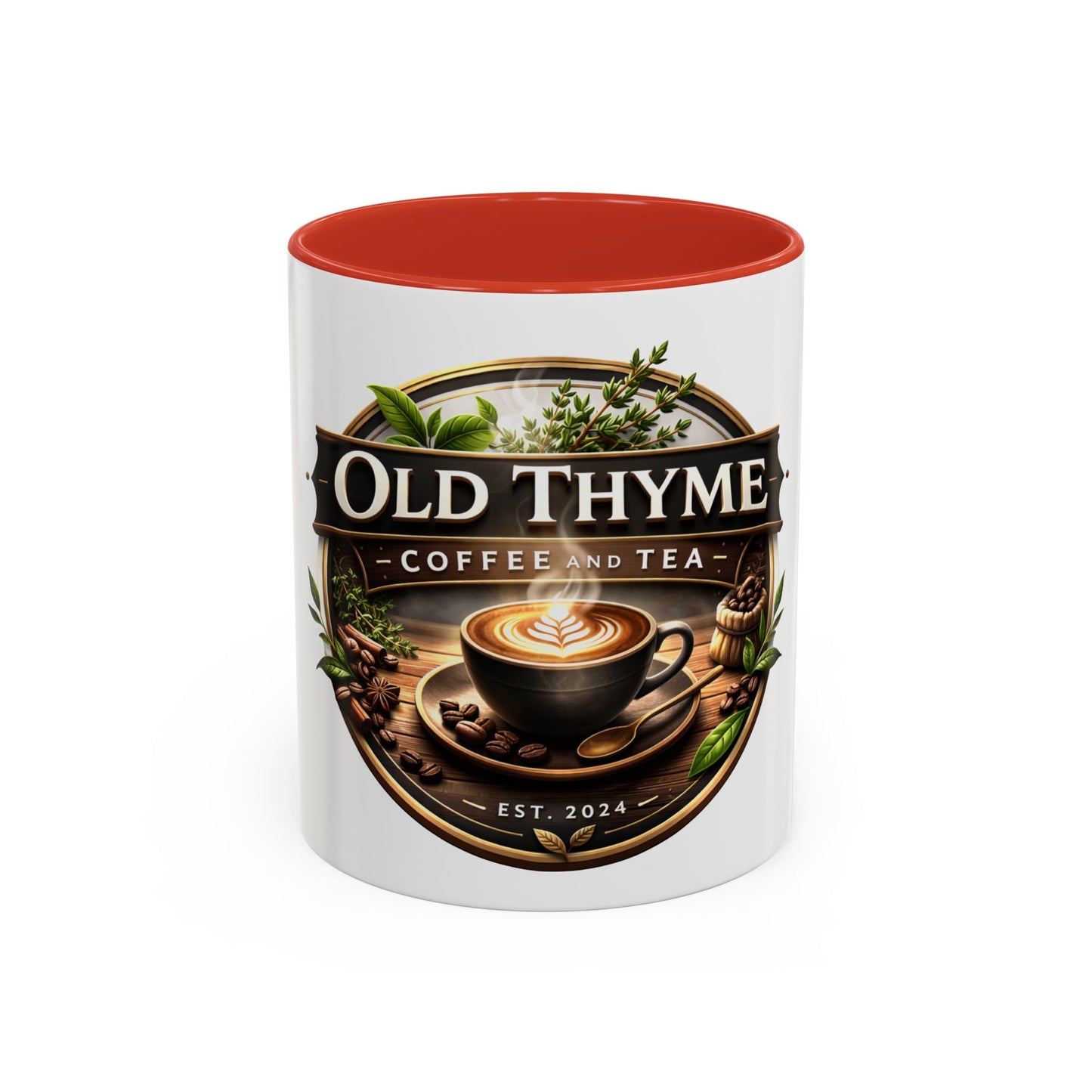Coffee Mug — "Old Thyme Coffee & Tea" Accent Ceramic Mug (11/15 oz)