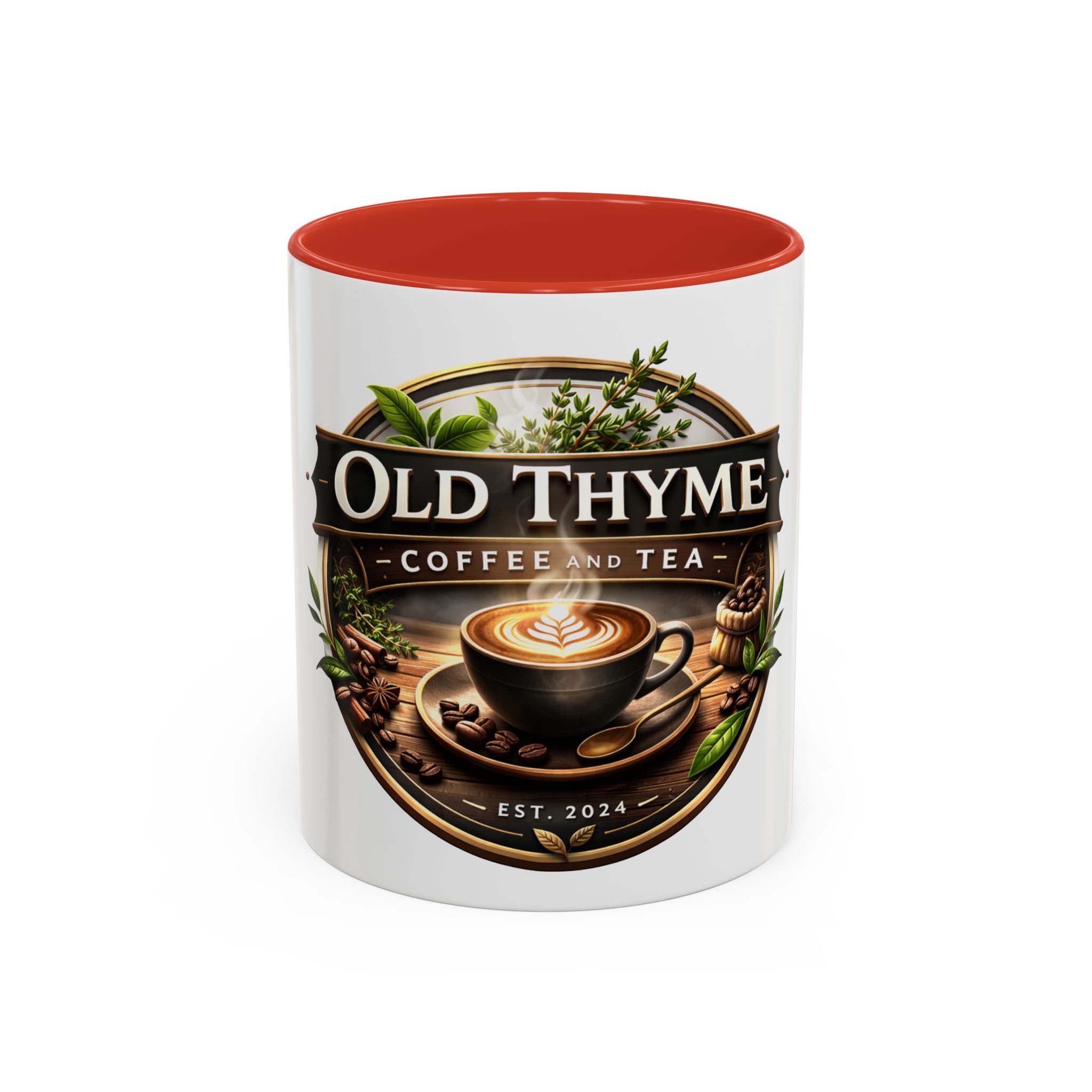 Coffee Mug — "Old Thyme Coffee & Tea" Accent Ceramic Mug (11/15 oz)