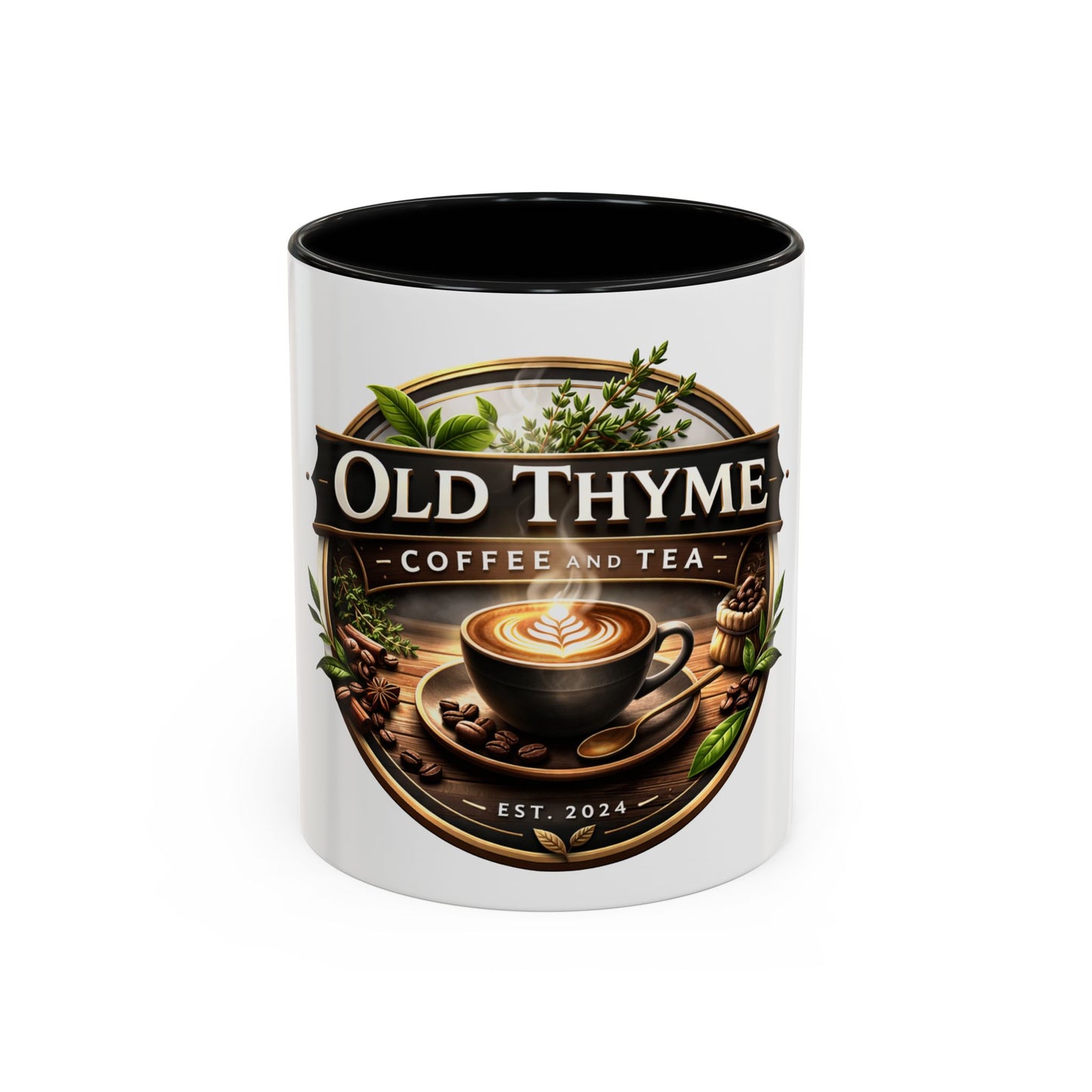 Coffee Mug — "Old Thyme Coffee & Tea" Accent Ceramic Mug (11/15 oz)